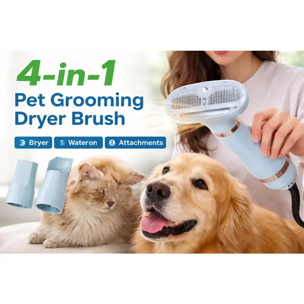 4-in-1 Pet Grooming Dryer Brush Water Ion Dog Cat Hair Dryer Comb Kit